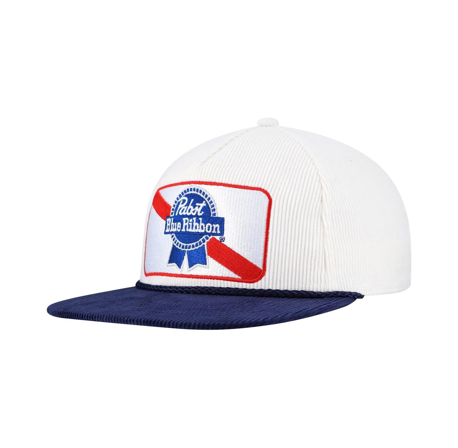 Men's White/Navy Pabst Blue Ribbon Corduroy Rope Golf Snapback Hat