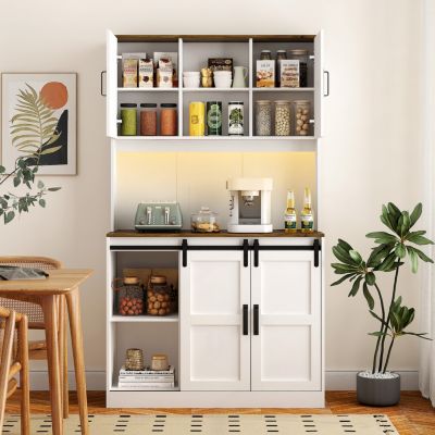 Farmhouse Bar Cabinet with Sliding Barn Door, Ample Storage