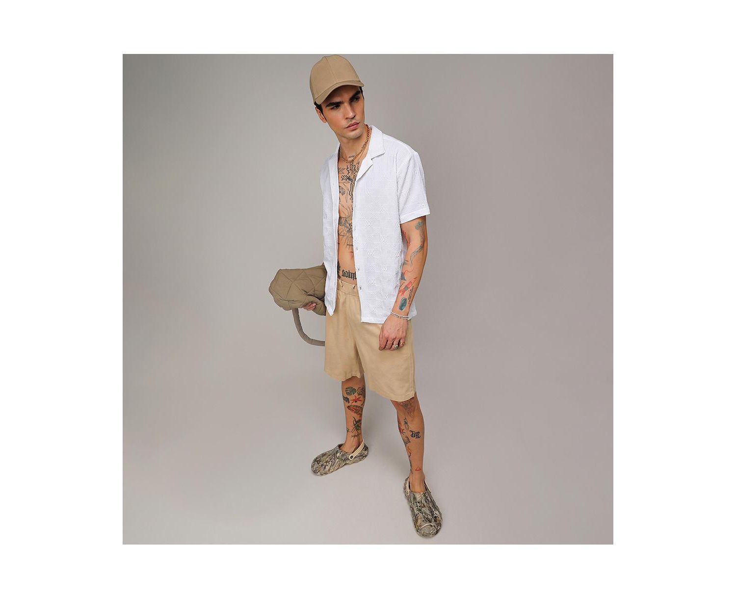 Men's Chalk White Creased-Check Shirt
