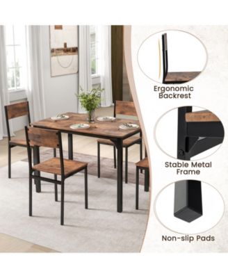 5-Piece MDF & Metal Frame, Space-Saving Chairs, Ergonomic Backrest Dining Table Set