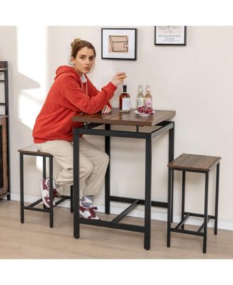 3 Pieces Pub Dining Table Set with Floating Tabletop and Footrest