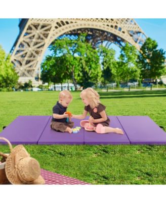 4-Panel PU Leather Folding Exercise Mat with Carrying Handles-Purple