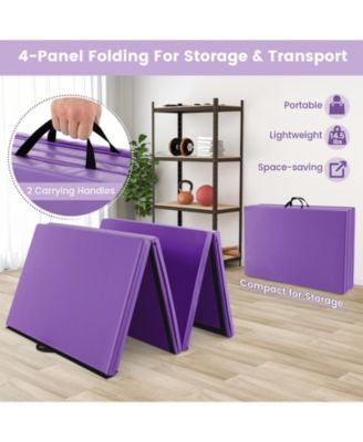 4-Panel PU Leather Folding Exercise Mat with Carrying Handles-Purple