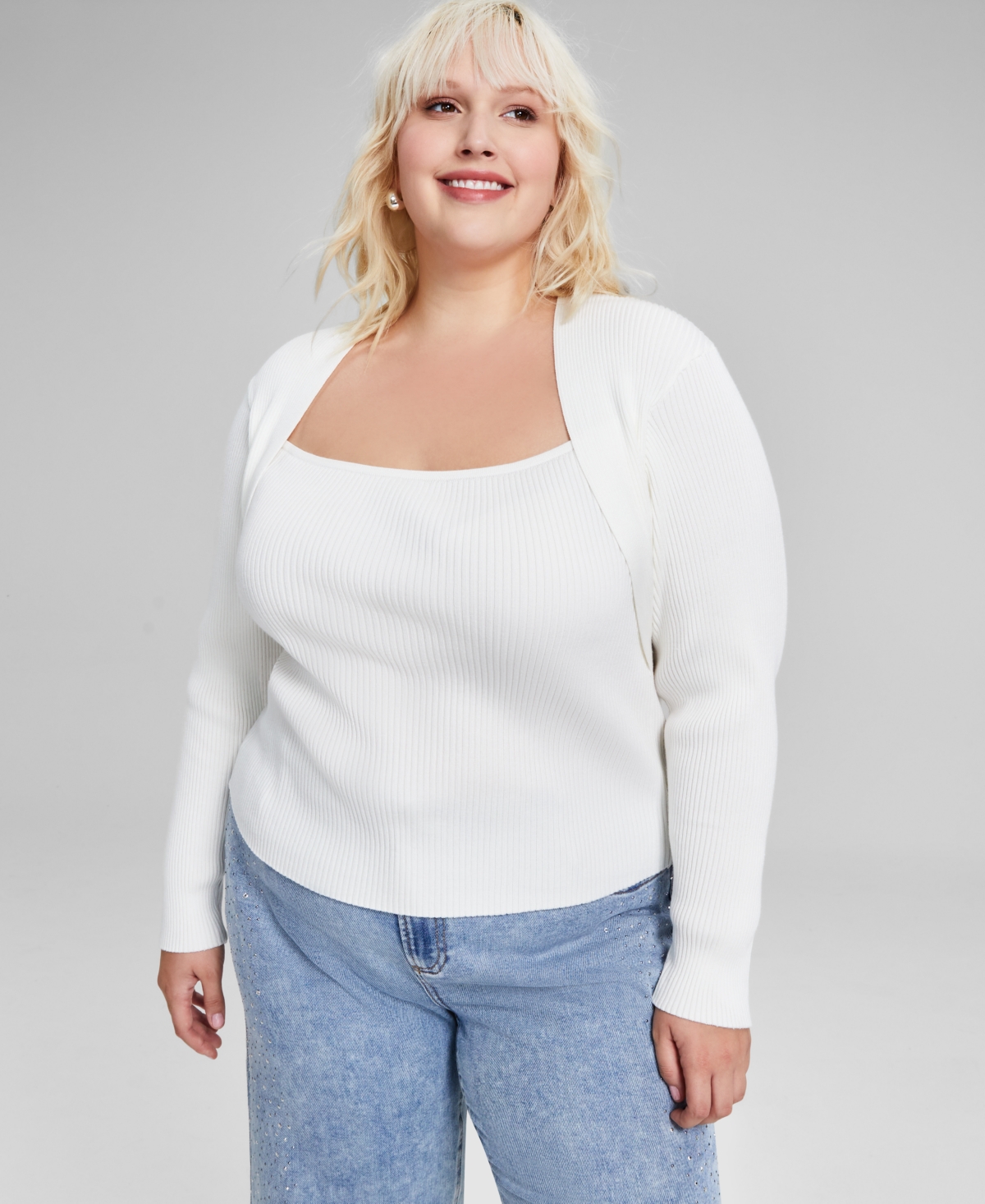 Trendy Plus Size Layered-Look Shrug Sweater, Created for Macy's - Calla Lily