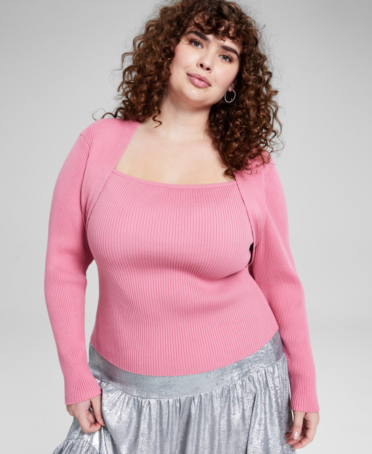 AND NOW THIS TRENDY PLUS SIZE LAYERED-LOOK SHRUG SWEATER, CREATED FOR MACY'S 
