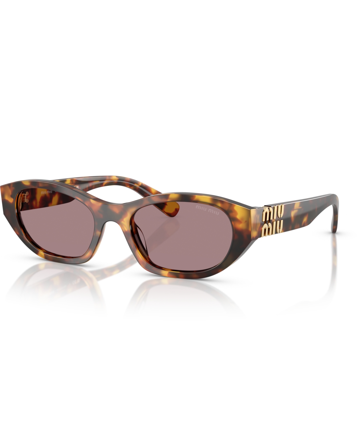 Miu Miu Logo Oval Acetate Sunglasses In Honey Havana