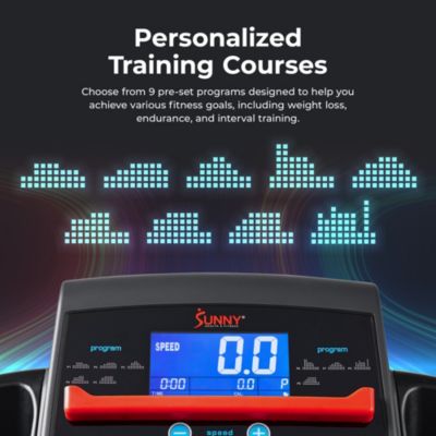 Adjustable Incline Foldable SMART Treadmill w Digital Monitor, Shock Absorption, Pulse Sensors, Handrail Controls, Exclusive SunnyFit App Bluetooth Connectivity