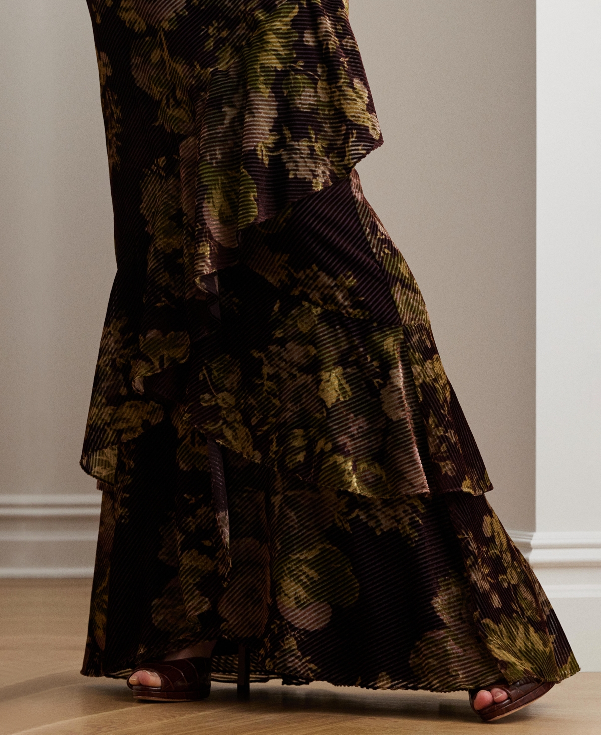 Lauren Ralph Lauren Women's Floral Burnout Velvet Tiered Maxiskirt
