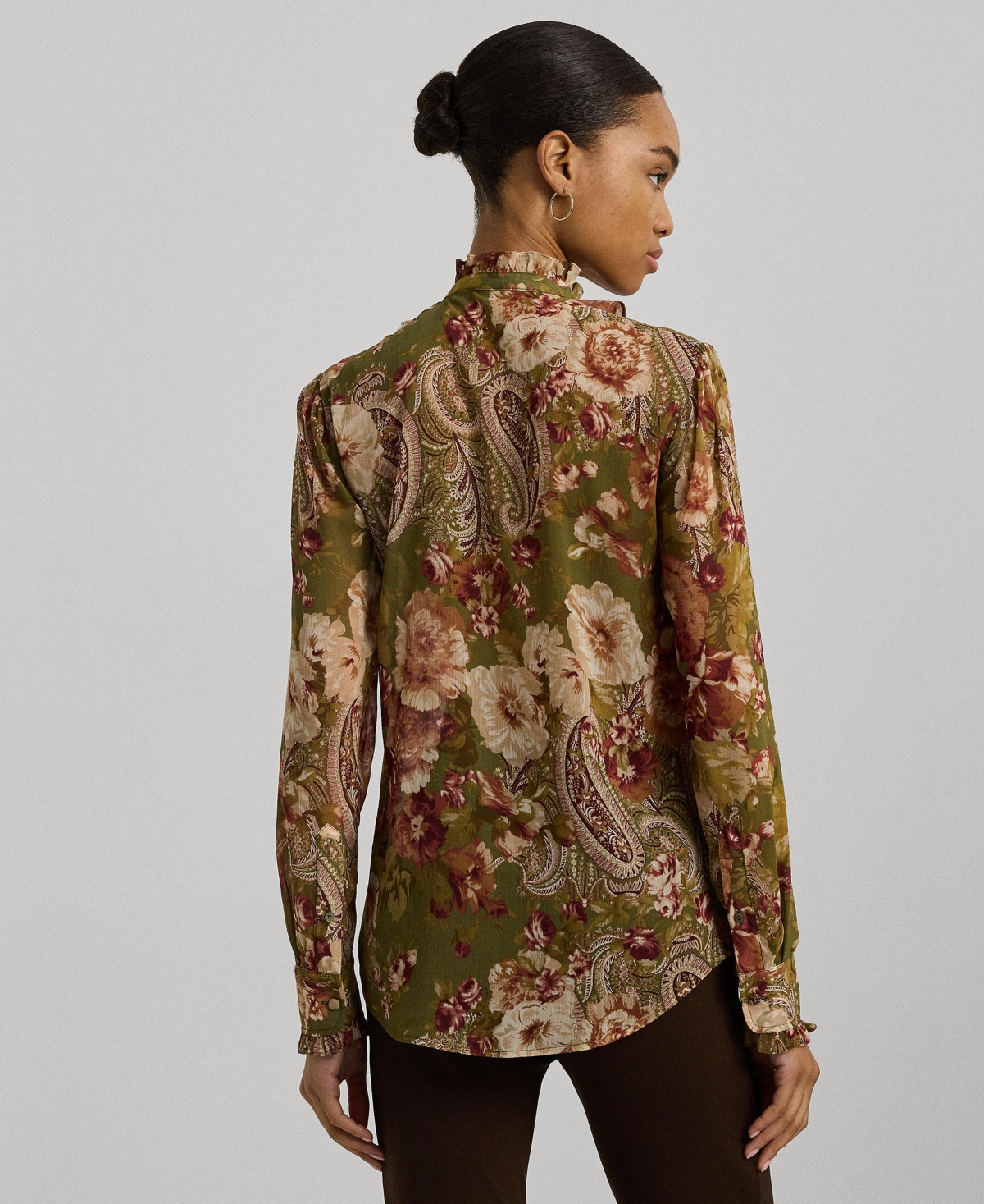 Lauren Ralph Lauren Women's Floral Ruffle-Trim Georgette Blouse