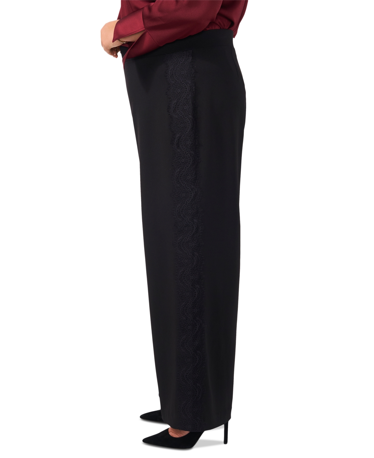 Vince Camuto Plus Size Lace-Stripe Pull-On Pants