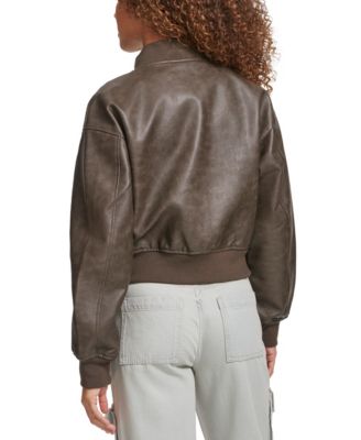Women's Faux Leather Varsity Bomber Jacket