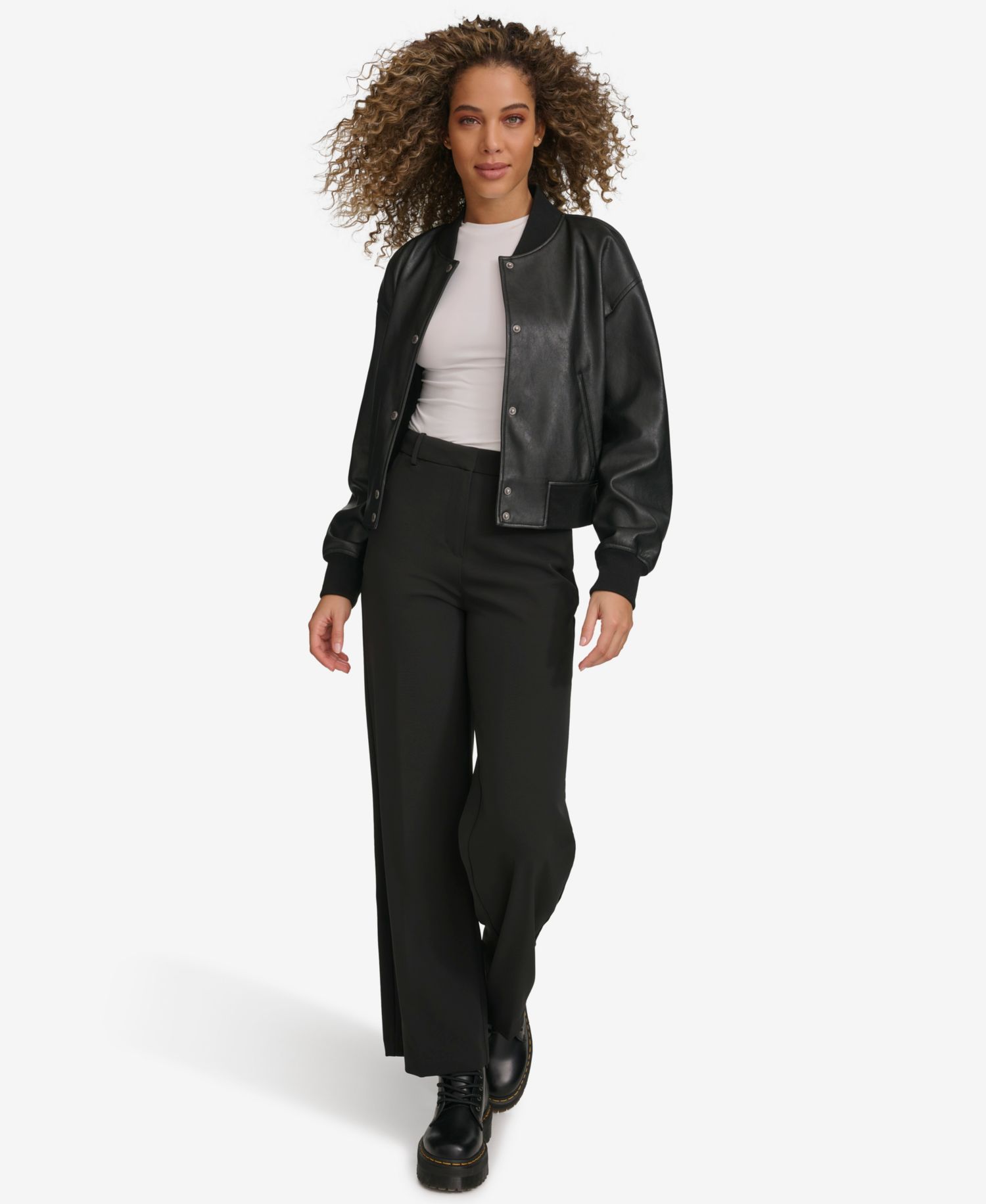 Women's Faux Leather Varsity Bomber Jacket