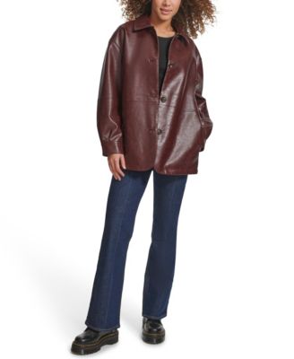 Women's Faux Leather Relaxed Vintage Look Blazer