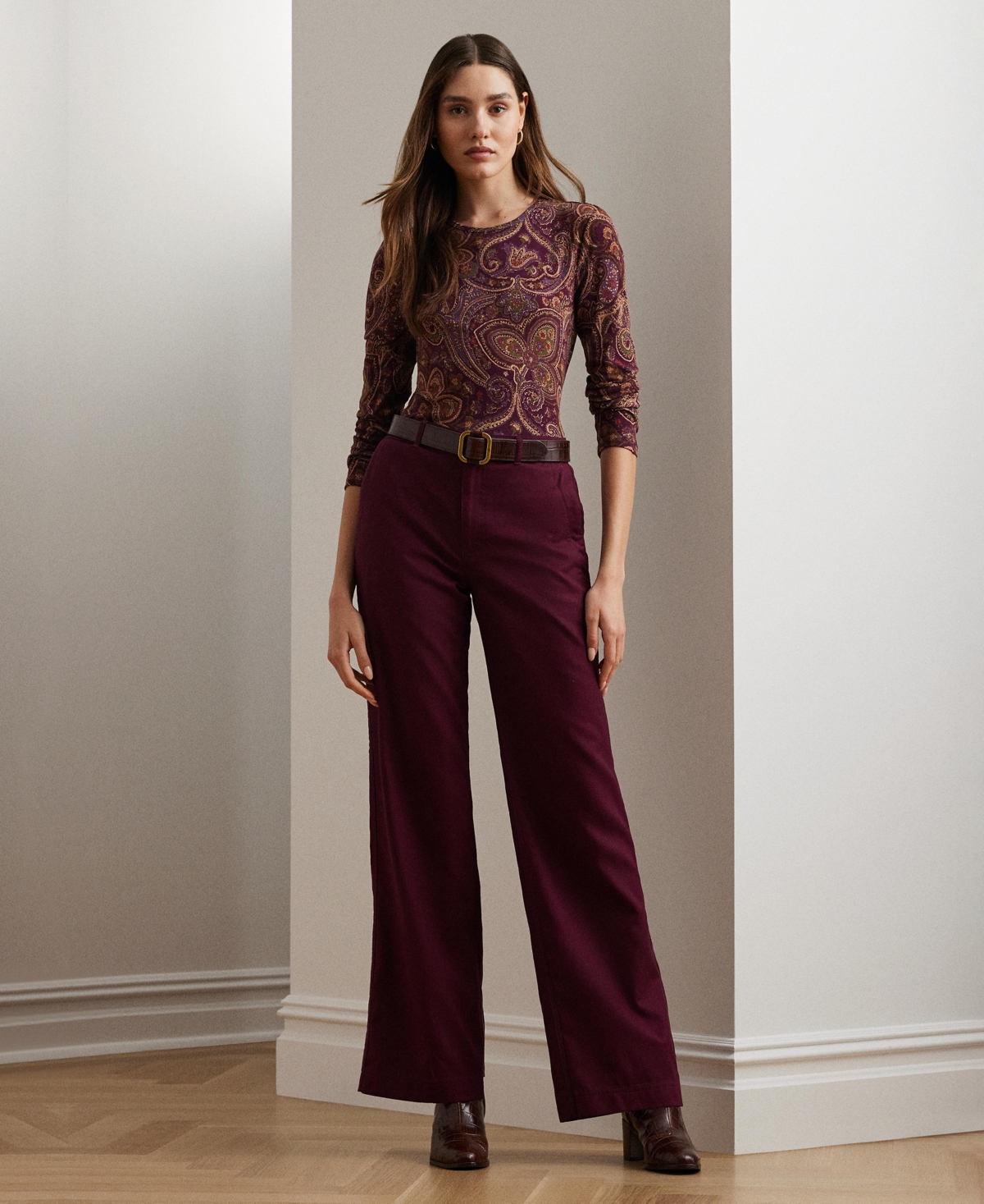 Lauren Ralph Lauren Women's Paisley Stretch Cotton Long-Sleeve Tee