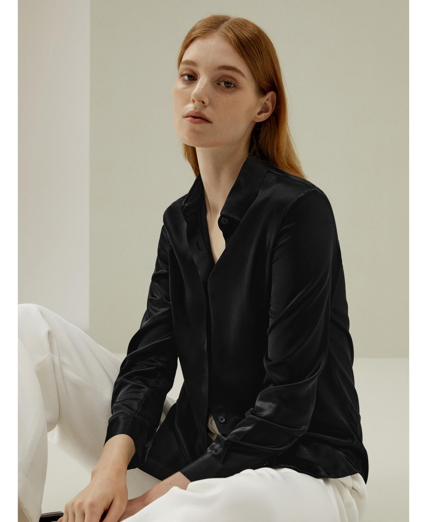 Женская рубашка LILYSILK Basic Concealed Placket Regular Fit Silk, цвет: Чёрный — фото 7
