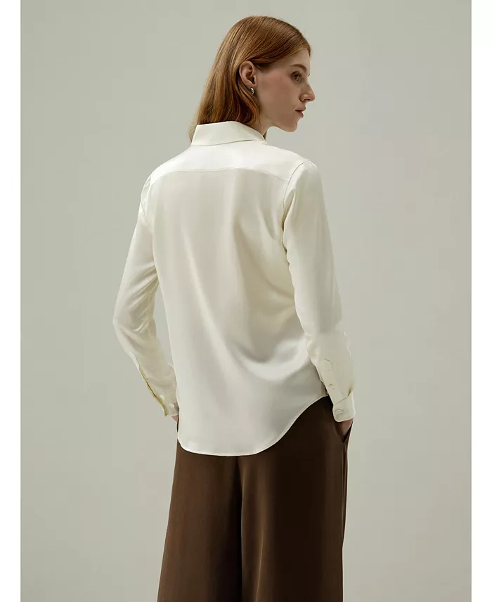 Women's Tailored Button Down Regular Fit Silk Shirt - thumbnail 2