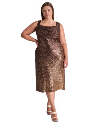 DKNY Plus Size Sequin Cowlneck Sleeveless Midi Dress Macy s