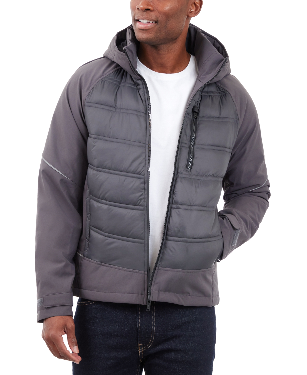 Michael Kors Men's Mixed-Media Full-Zip Hooded Jacket