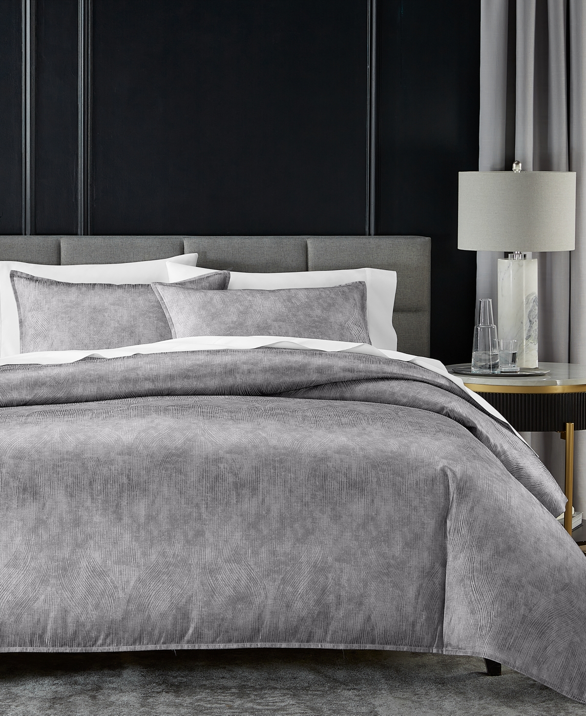 Hotel Collection Linear Ogee 3-pc. Duvet Cover Set, Full/queen, Exclusively At Macy's In Silver