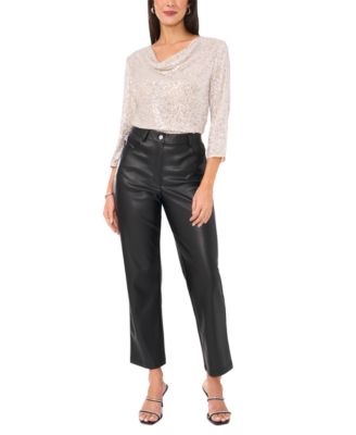 Women's Sequined Cowlneck 3/4-Sleeve Top