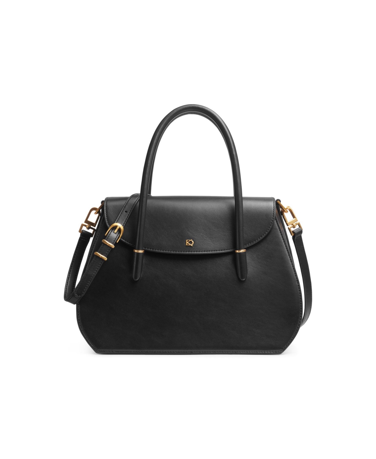 Donna Karan Bellerose Double Top Handle Leather Satchel In Black,gold