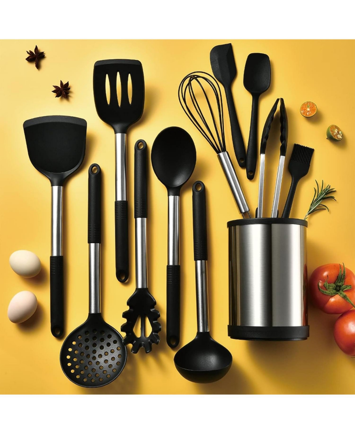 Mega Casa Kitchen Cooking Utensils Set, 12-piece Non-stick Kitchen Silicone Utensils Set Heat-resistant Stainless Steel Handle,Bpa-Free, Kitchen Tool