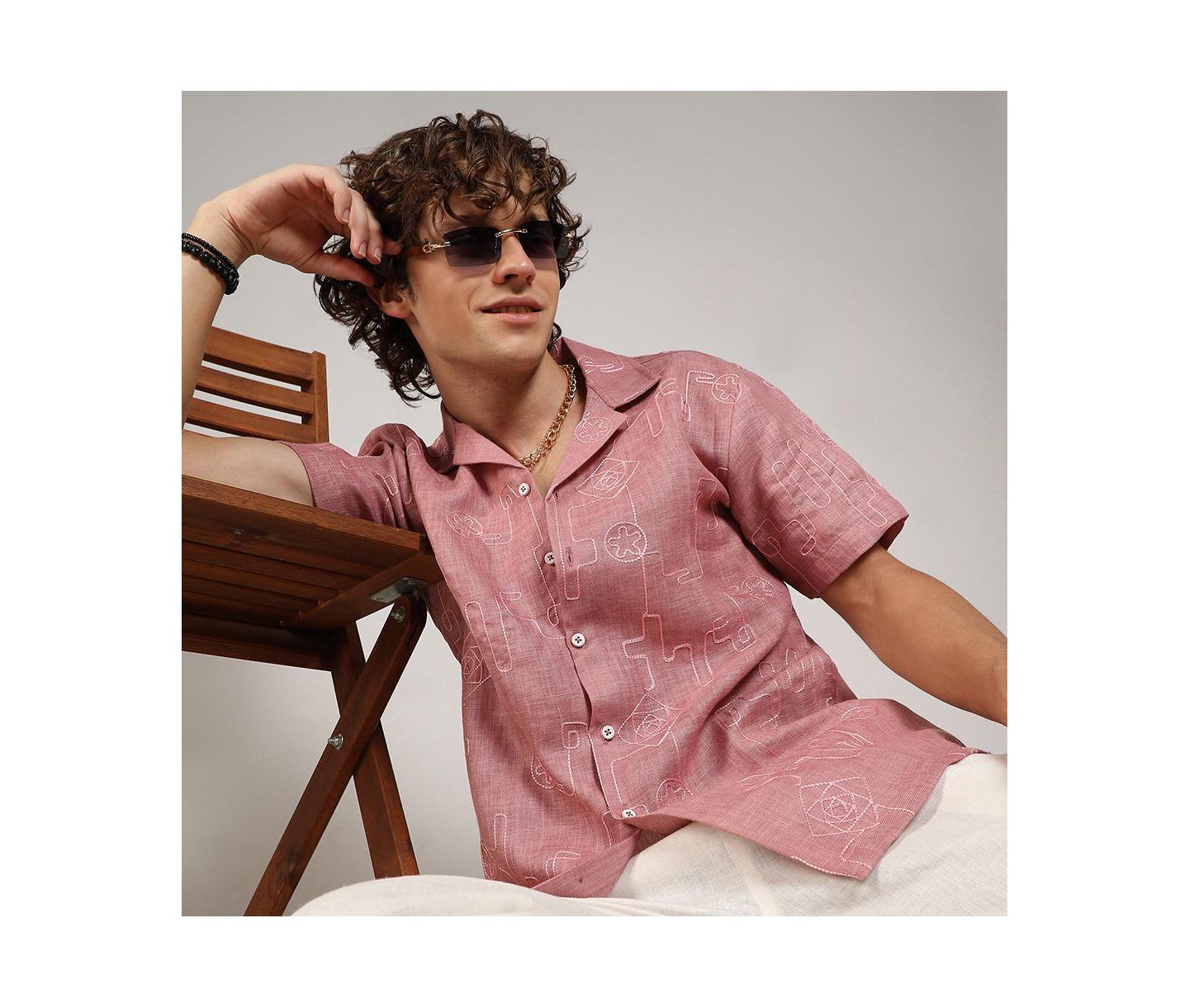 Мужская рубашка Cahoot Rouge Pink Embroidered Lined, цвет: Розовый — фото 5