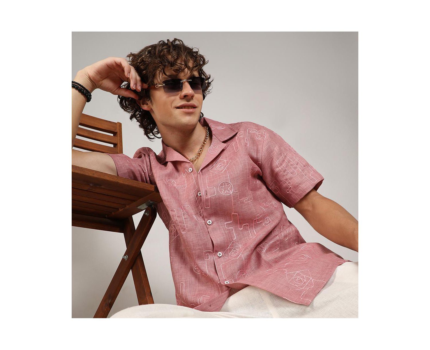 Men's Rouge Pink Embroidered Lined Shirt