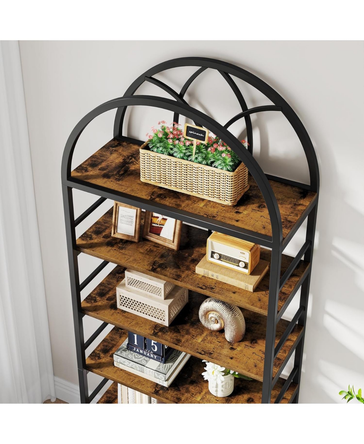 Tribesigns Bookshelf Set of 2, 6-Tier Tall Arched Bookshelves, 78.7