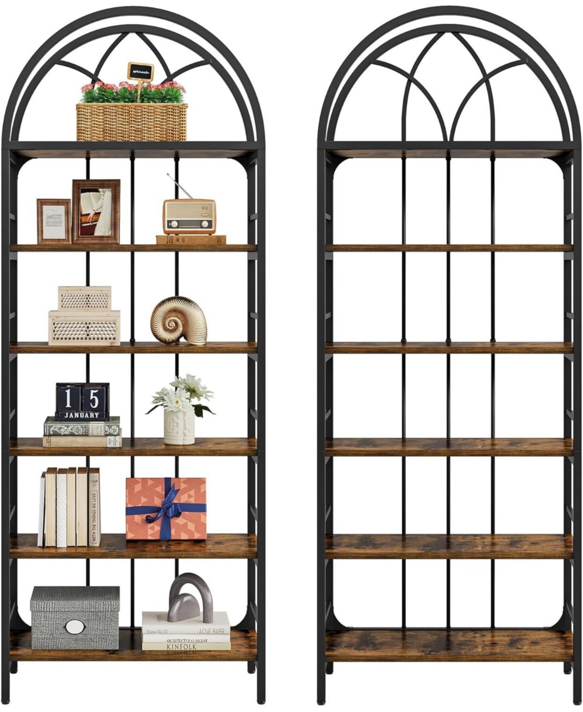 Tribesigns Bookshelf Set of 2, 6-Tier Tall Arched Bookshelves, 78.7