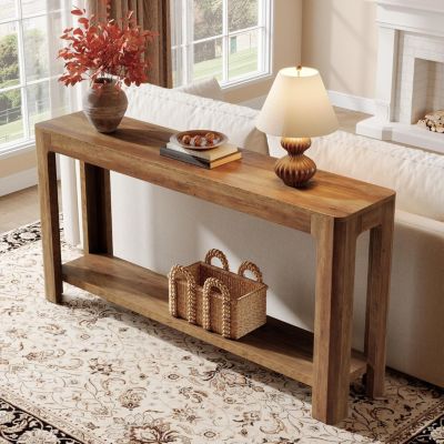 63 Inch Entryway Console Table, 2-Tier Farmhouse Narrow Sofa Table Behind Couch, Accent Entrance Console Furniture, Rustic Brown