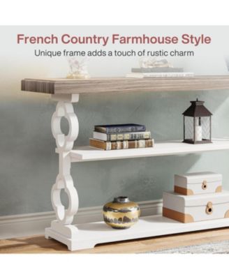 Farmhouse Console Table, 55 inch Rustic Entryway Sofa Table with Storage Shelves, 3 Tier Wood Long Accent Entry Table, Grey and White