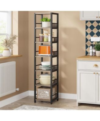 6-Tier Corner Shelf Set of 2, 75 Inch Tall Narrow Bookshelf Storage Rack, Etagere Shelves Display Stand for Small Spaces, Rustic Open Bookcase Square Shelf Tower for Living Room Bathroom