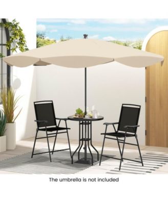 3 PCS Outdoor Bar Stool Set with DPC Tabletop Umbrella Hole & Footrest 2 Chairs