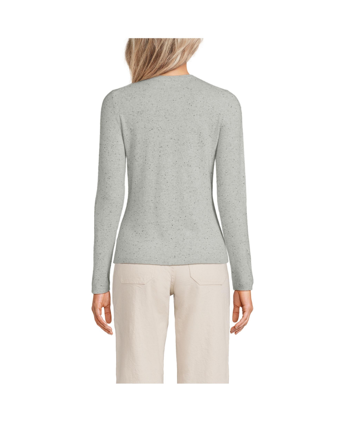 Lands End Women s Petite Cashmere Cardigan Sweater Gray black donegal Smart Closet
