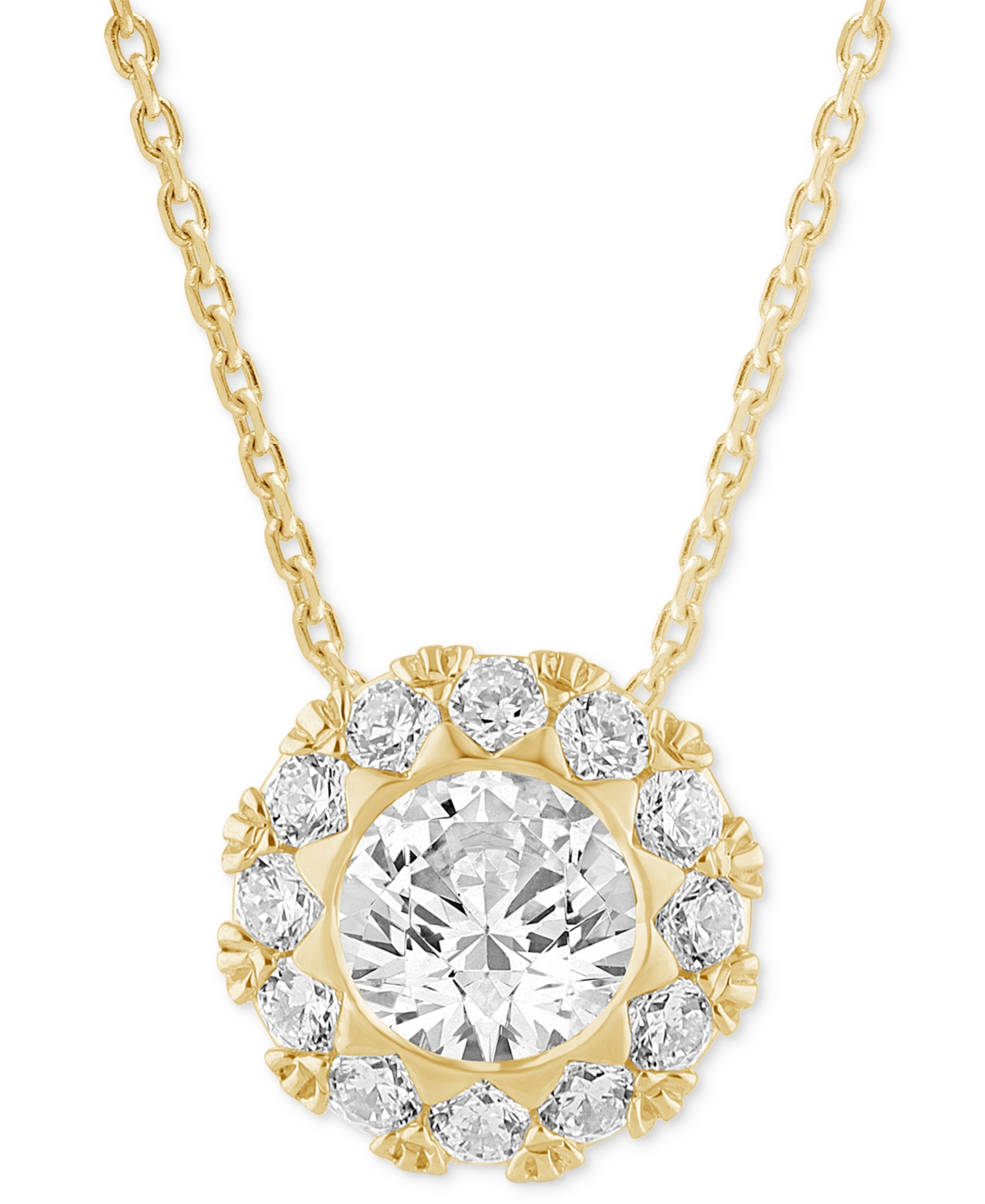 Shop Macy's Diamond Round Halo 18" Pendant Necklace (3/4 Ct. T.w.) In 14k Gold In Yellow Gold