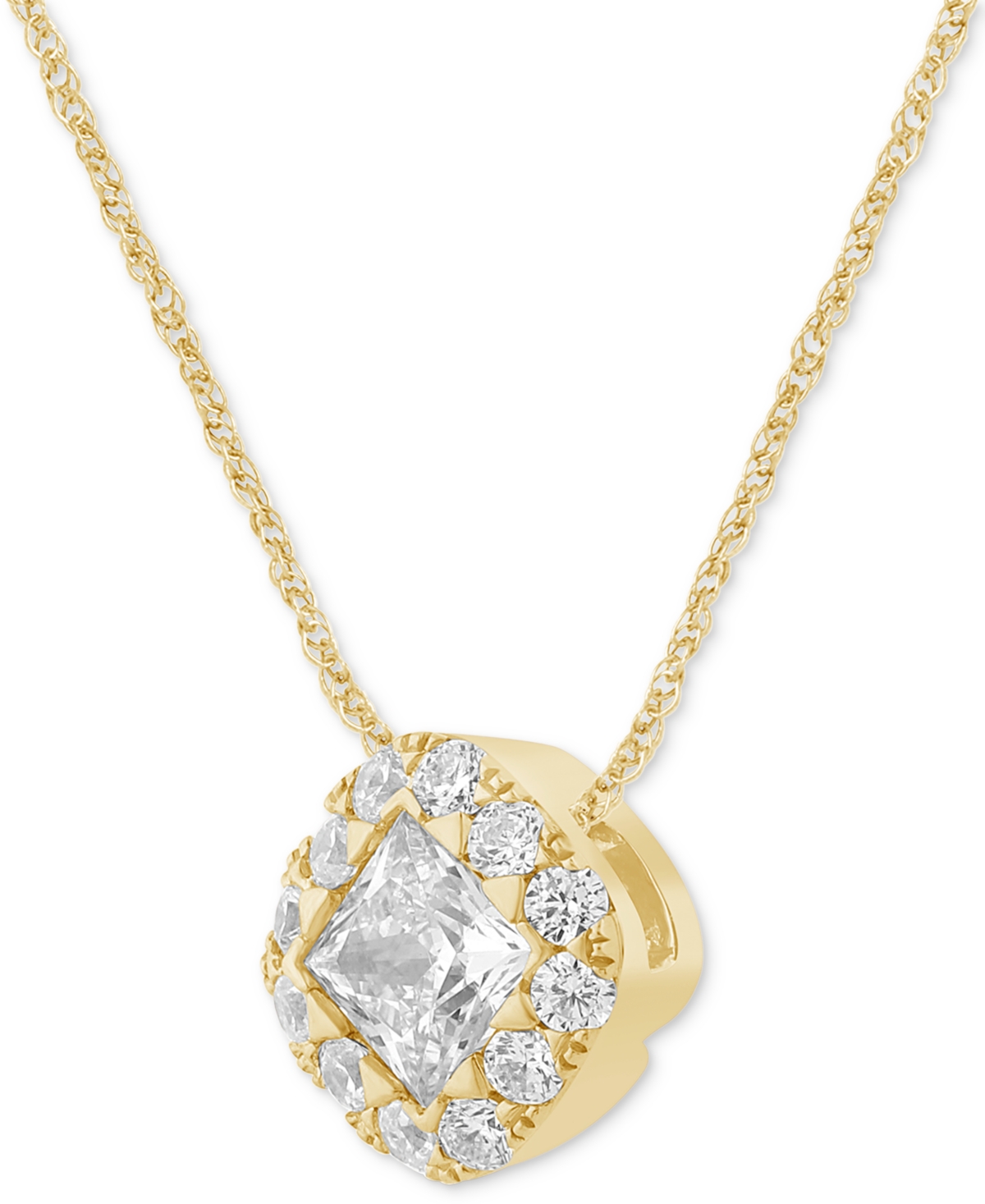 MACY'S DIAMOND PRINCESS HALO 18" PENDANT NECKLACE (3/4 CT. T.W.) IN 14K GOLD 