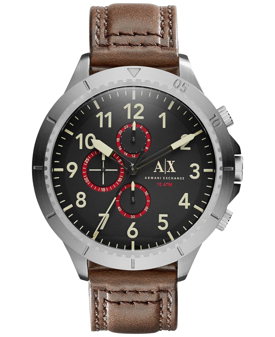 Armani Exchange Mens Chronograph Dark Brown Leather Strap Watch