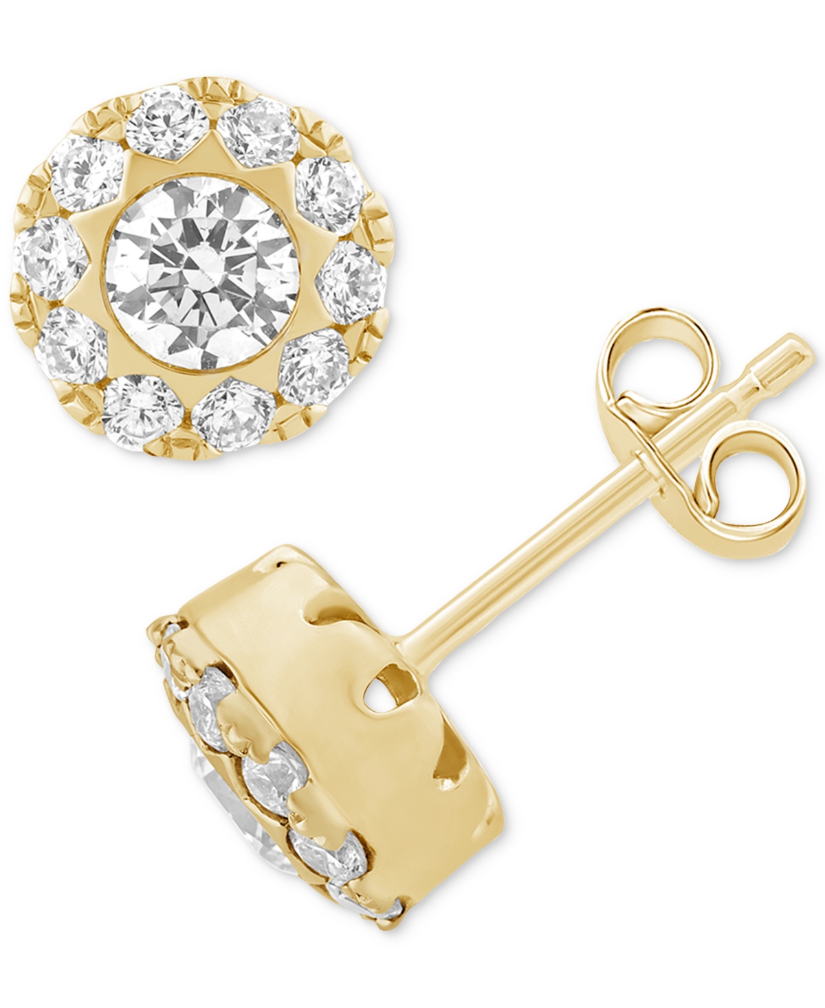 Macy's Diamond Round Halo Stud Earrings (3/4 Ct. T.w.) In 14k Gold In Yellow Gold