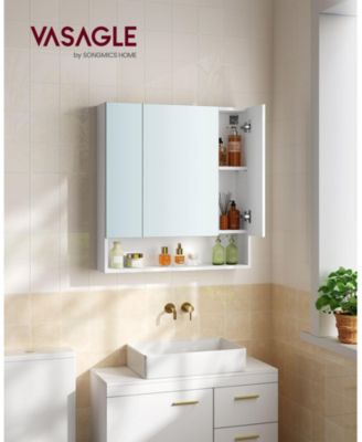 Wide Bathroom Mirror with Integrated Storage for Organized and Elegant Spaces