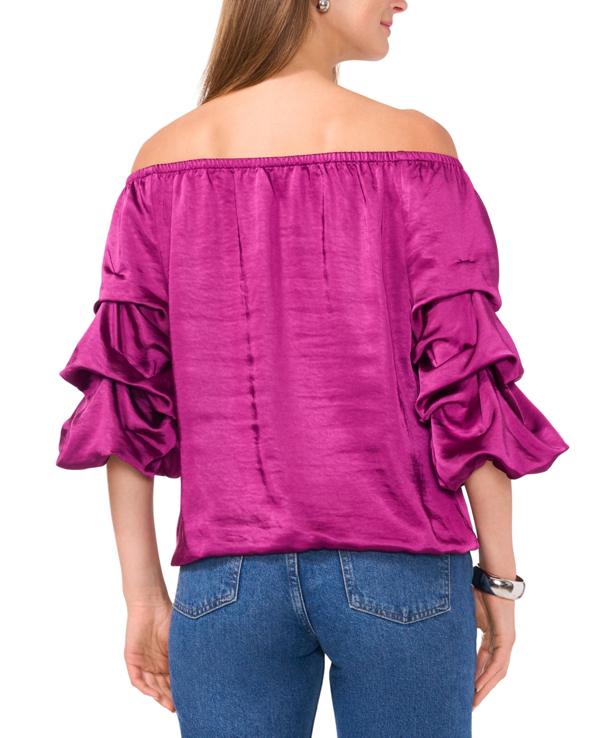 Vince Camuto Women's Off The Shoulder Bubble Sleeve Tie Front Blouse