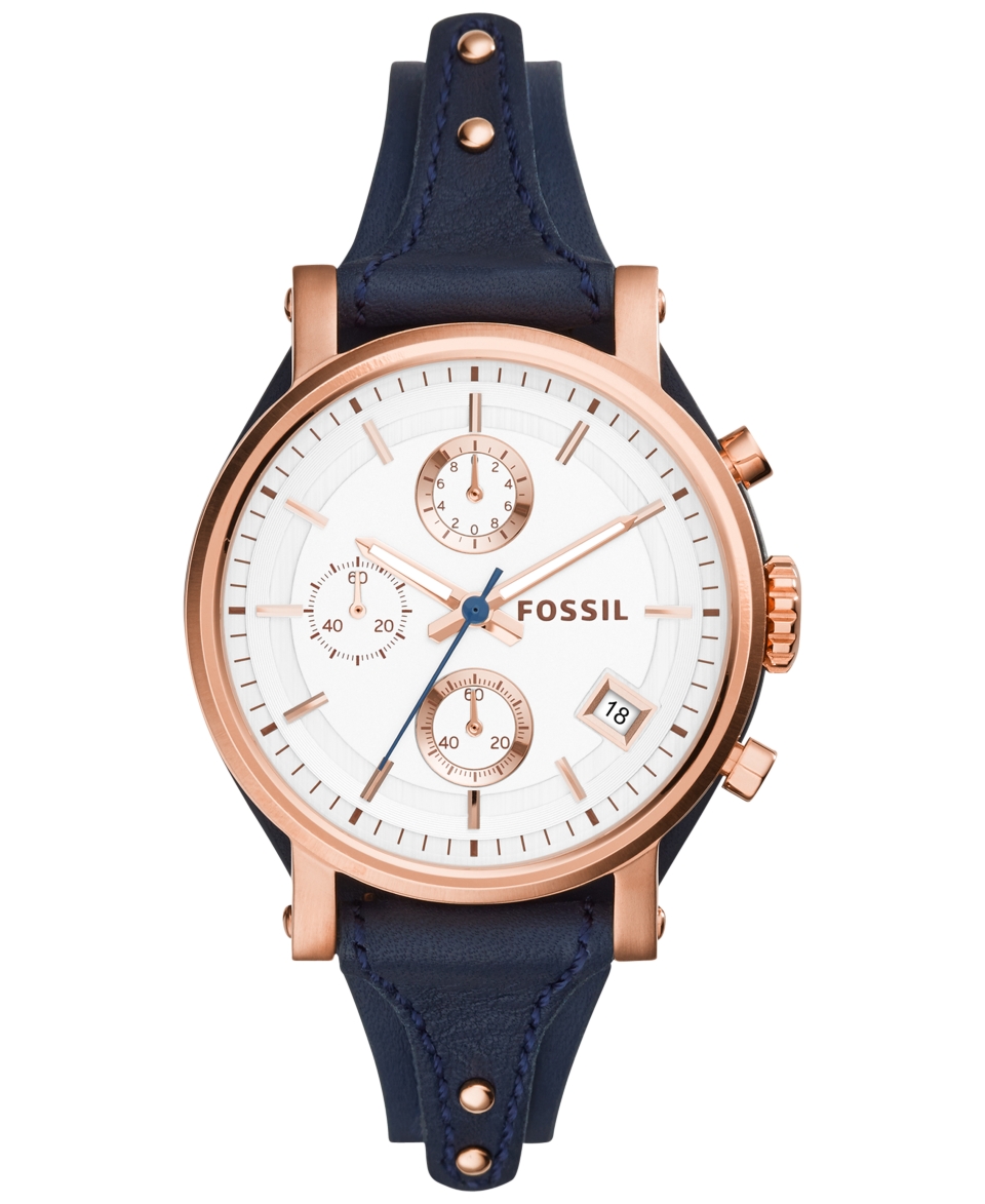 Fossil Womens Chronograph Original Boyfriend Blue Saddle Leather