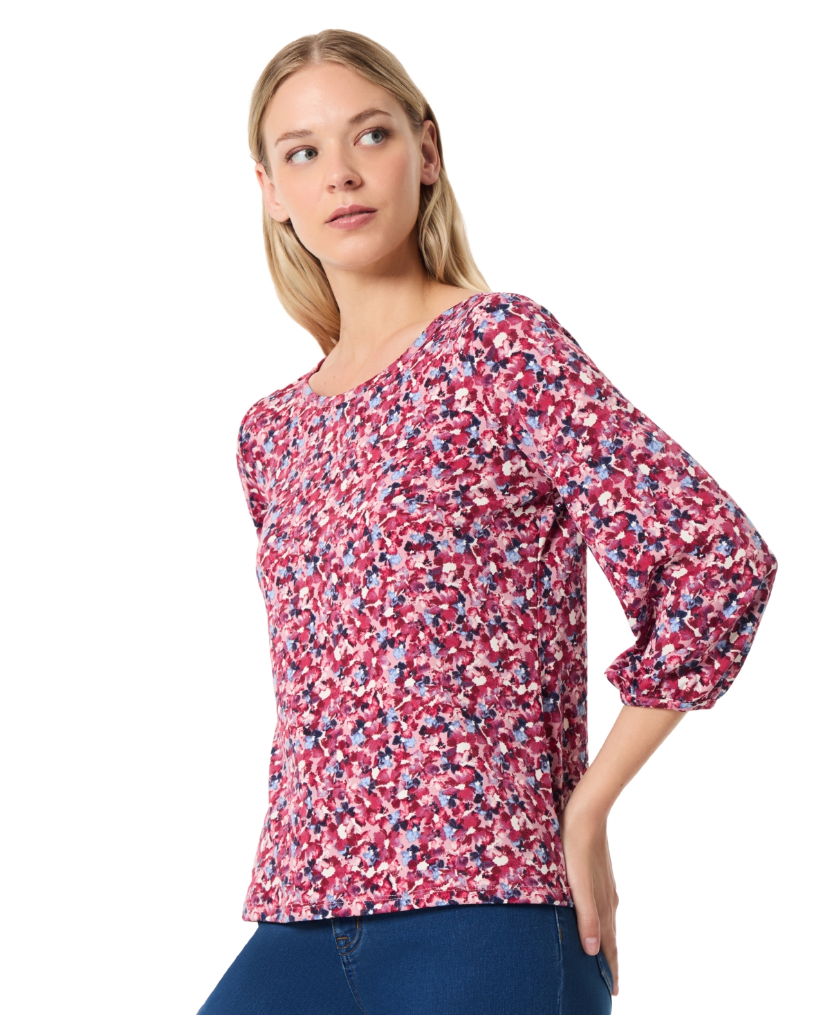 Jones New York Petite Floral-Print 3/4-Sleeve Blouse