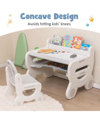 Kids Drawing Table and Chair Set for Reading Playing with Pens and Blackboard Eraser