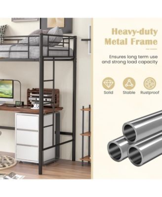 Twin Size Loft Bed Heavy Duty Metal Loft Bed Frame with Safety Guardrail