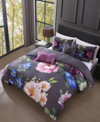 Elegant Blossoms Bedding 100% Cotton 5 Piece King Size Reversible Comforter Set