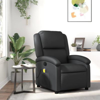 Large Massage Recliner Chair with Real Leather Upholstery, Adjustable Footrest, and Metal-Plywood Frame