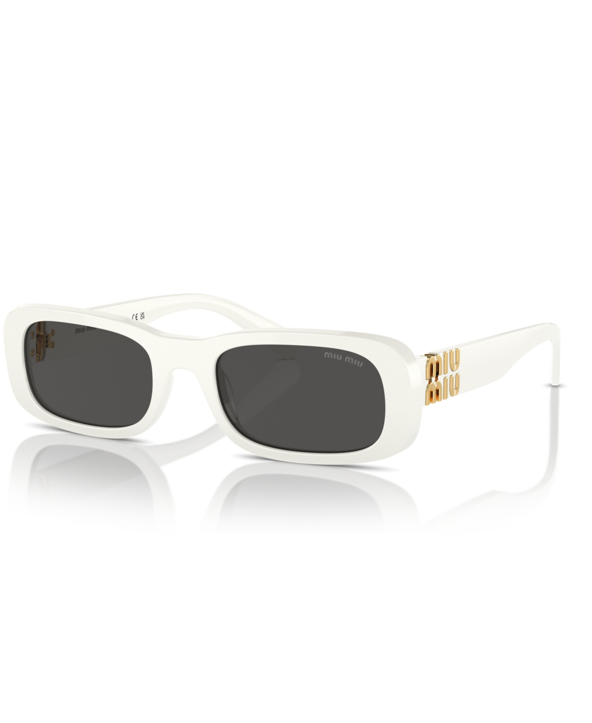 Miu Miu Logo Acetate Rectangular Sunglasses In White Ivory