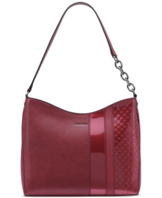 Calvin Klein logo deals embossed Denver Leather and Straw Shoulder Bag NWT