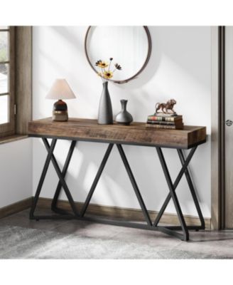 55 Inch Console Table, Farmhouse Sofa Table Wood Entryway Table, Behind The Couch Table Foyer Table, Rustic Brown